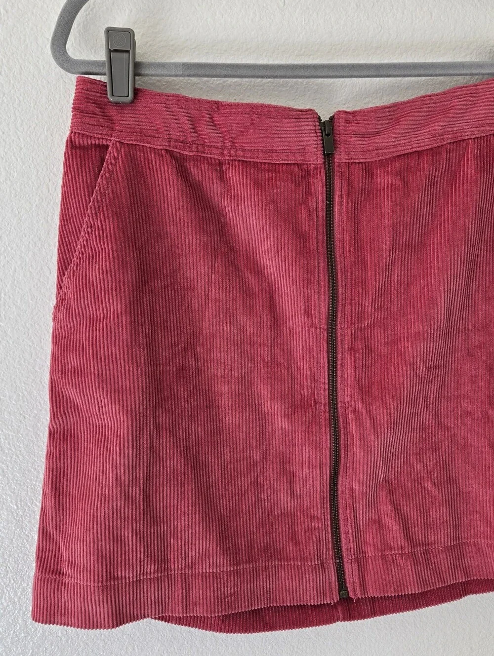 GAP Corduroy Mini Skirt Womens 12 Pink Full Zip Front Cotton A-Line Magenta New